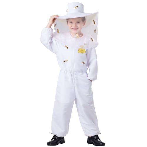 America Beekeeper Costume for Kids - White Bee Keeper Dress Up - Includes a Jumpsuit and Hat With Attached Veil