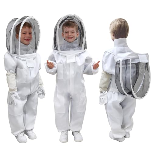 Bee Suit for Kids Professional Full Body Beekeeper Suit with Veil Hood  Beginners with Gloves-L