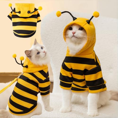 Cat Bee Costume Hoodies Cute Bee Stripes Dog Kitten Puppy Pet Apparel
