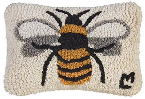 Bee Hand-Hooked Wool Pillow