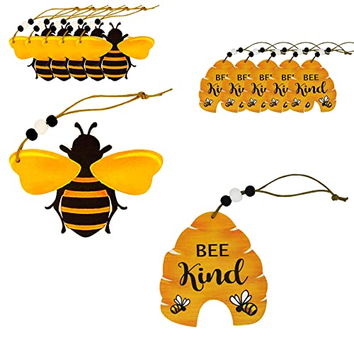 10 Pcs Bee Beehive Ornaments / Tags Wood