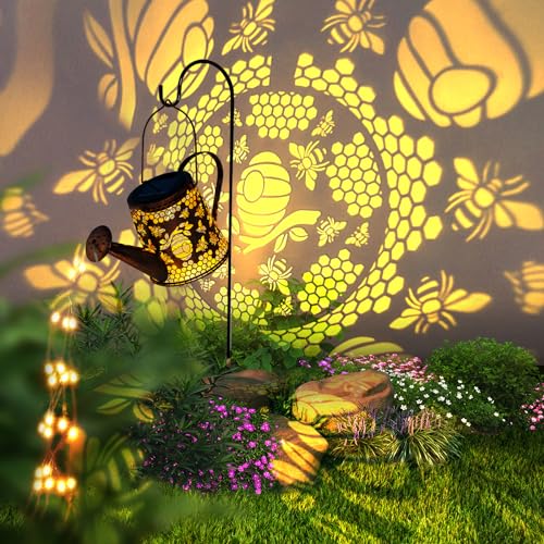 Solar Watering Can Outdoor Lights Garden Bee Decor