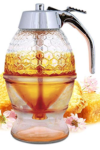 No Drip Glass Honey Dispenser - Beautiful Honeycomb Shape
