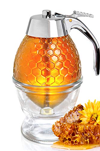 Glass Honey Dispenser - Clear - No Drip, with Stand