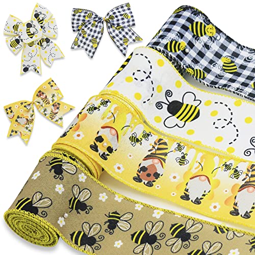 Bee Ribbon - Wired Edge, DIY Craft Bee Fabric Burlap
