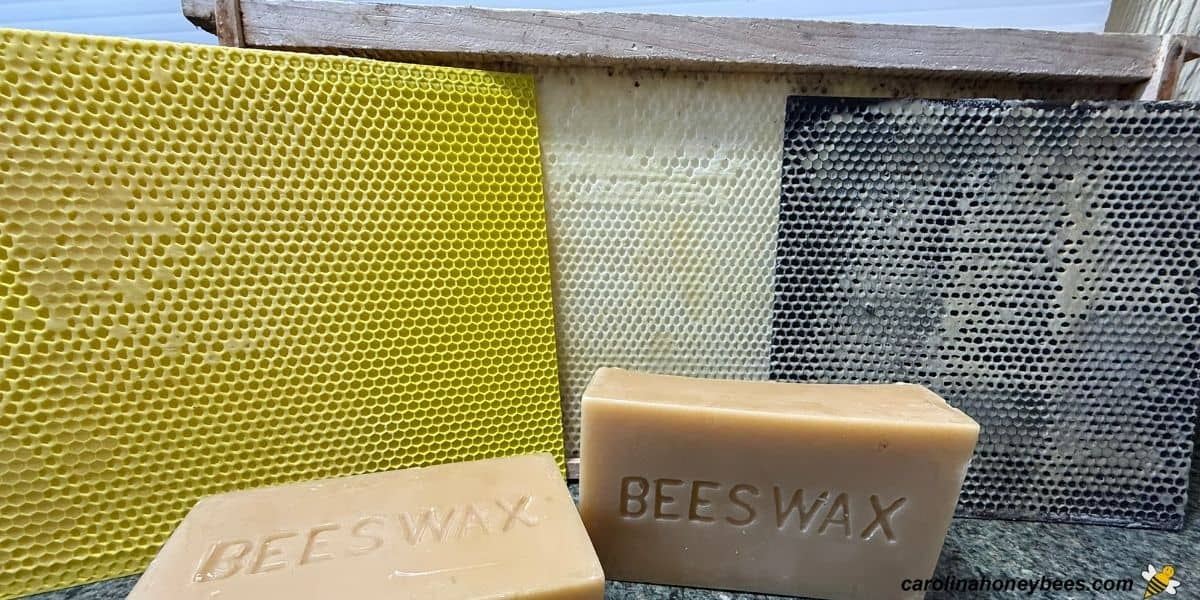 Different colors of plastic hive foundation with fresh beeswax.