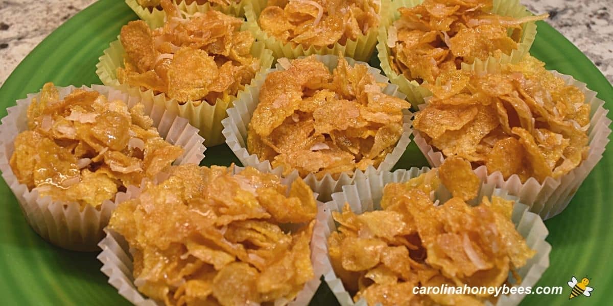 Honey joys cornflake cupcakes in muffing liners.