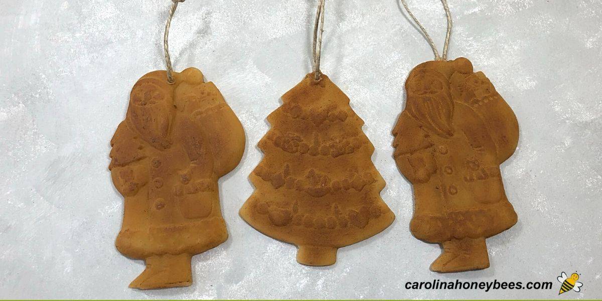 Various blackened beeswax wax ornaments.